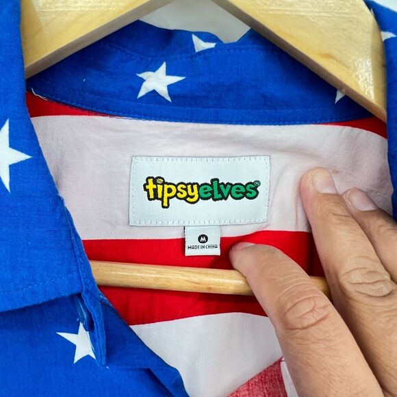 Tipsy Elves American Flag Shirt Men’s Size Medium USA Button Down Patriotic - Picture 3 of 8
